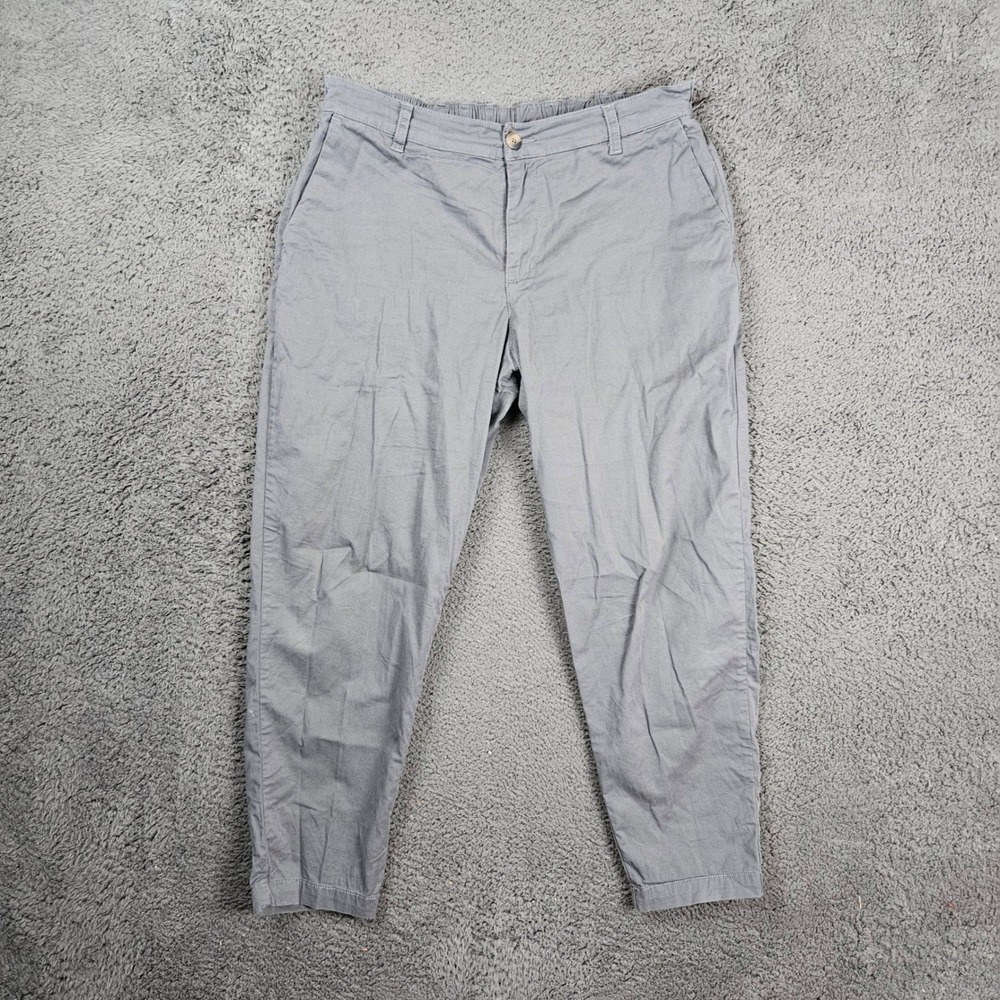 PACT Mens Large Organic Cotton Stretch Chino Pants‎ Gray Elastic Waist Tapered
